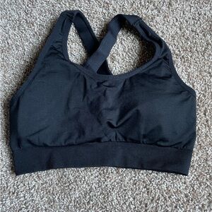Shein High Impact Supportive Black Sports Bra Halter Criss-Cross Back